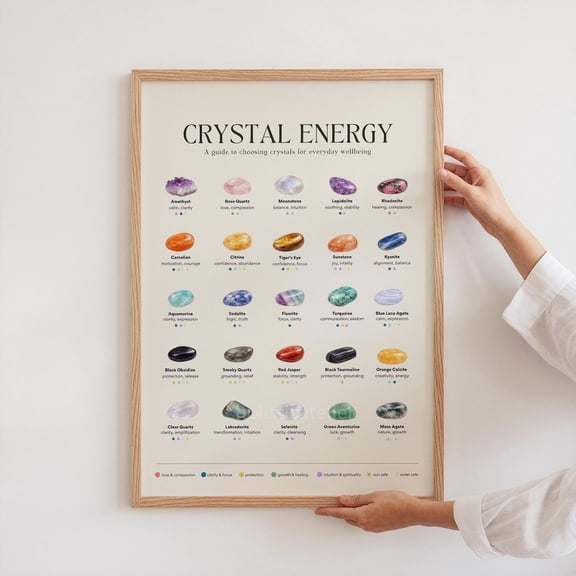 Crystal Healing Chart Wall Art Spiritual Decor