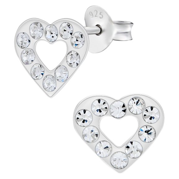 Crystal Heart 925 Sterling Silver Stud Earrings