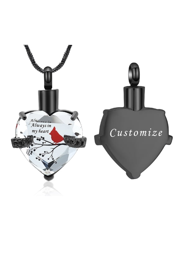 Crystal Heart Bird Print Cremation Jewelry for Ashes Urn Necklace Lockets for Human Ashes Pendent for Ashes and Chain
