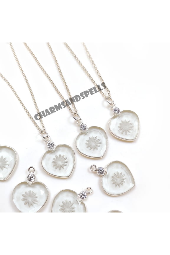 Crystal Heart Birthstone Necklace, Sterling Silver Carved Heart Necklace, Christmas Gift, Gift for her, Love Necklace by Charms And Spells