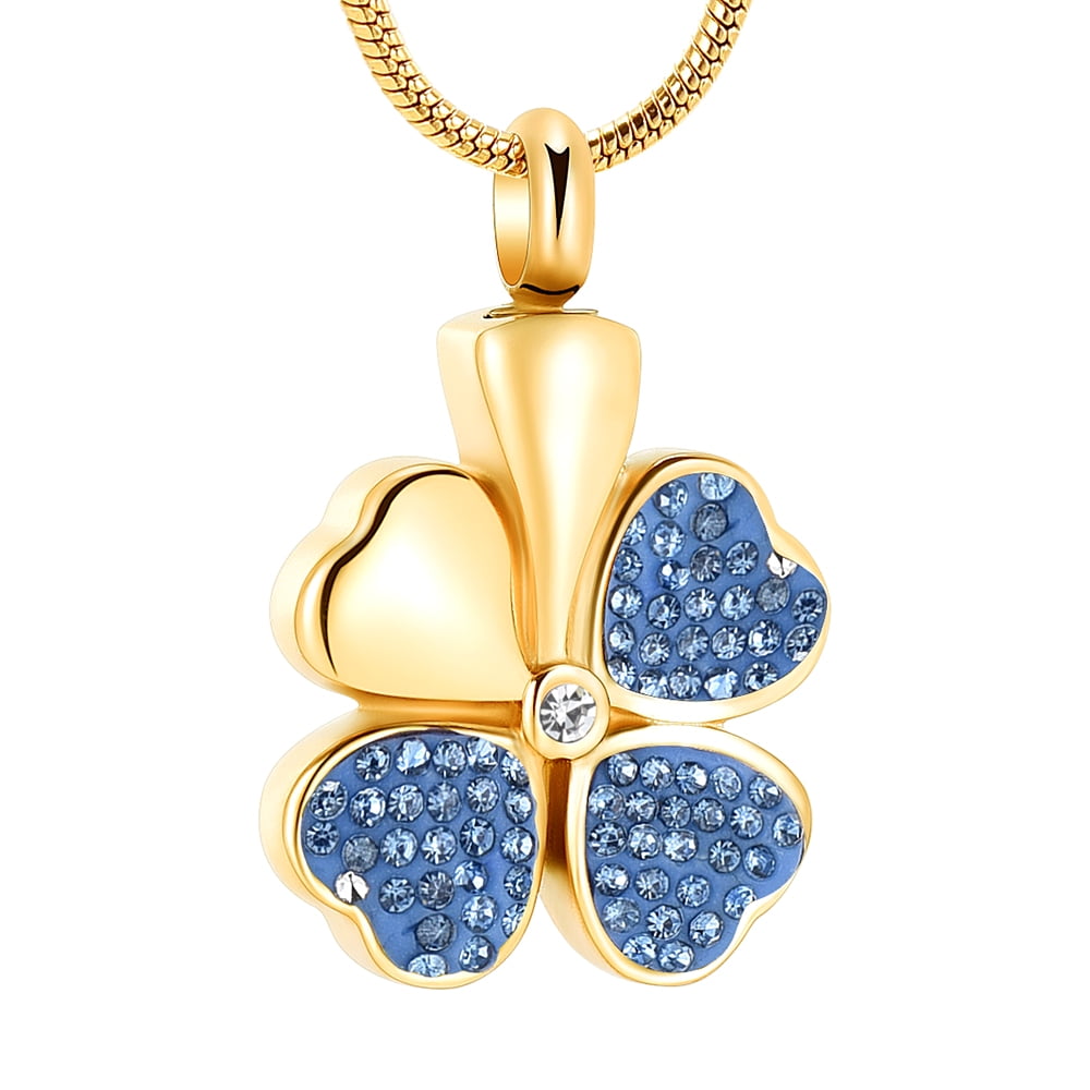 Crystal Heart Clover Pendent for Ashes and Chain Urn Necklace Lockets ...