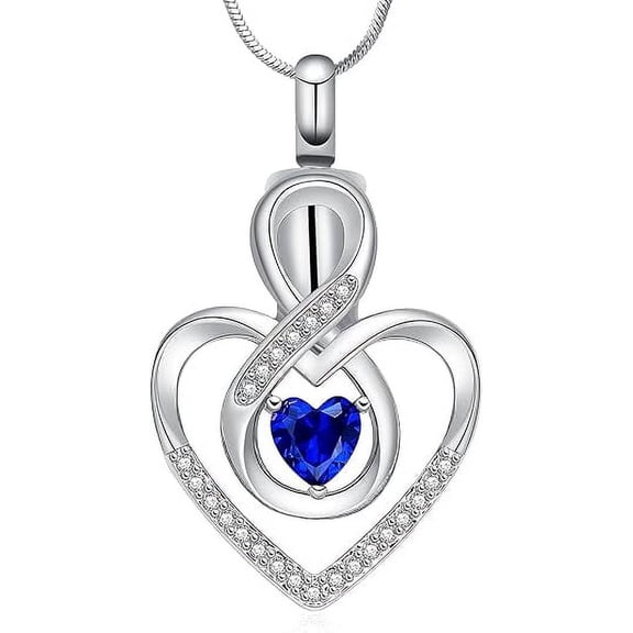 Crystal Heart Cremation Jewelry for Ashes Urn Pendant - Birthstone Heart Urn Necklace Mini Keepsake Urn Memorial Ash Jewelry Memorial Keepsake Pendant for Dad Mom Papa Husband Wife