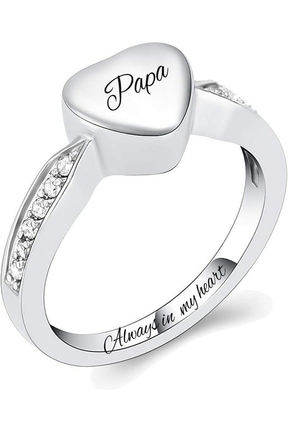 Crystal Heart Cremation Ring for Ashes for Women Men Keepsake Finger Ring Urns for Ashes for Loved One for Dad Mom Size（5,6,7,8,9,10)