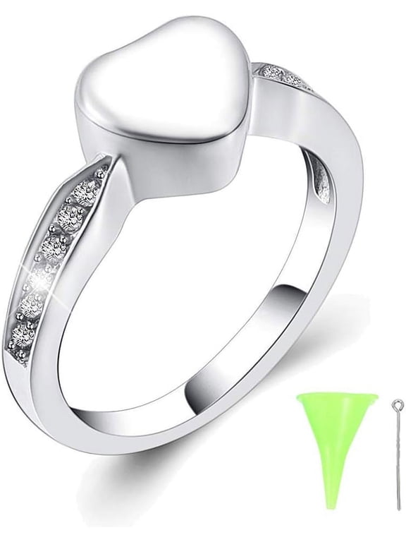 Crystal Heart Cremation Ring for Ashes for Women Men Keepsake Finger Ring Urns for Ashes for Loved One for Dad Mom Size(5,6,7,8,9,10)