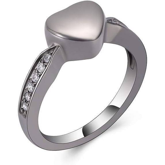 Crystal Heart Cremation Ring for Ashes for Women Men Keepsake Finger Ring Urns for Ashes for Loved One for Dad Mom Size(5,6,7,8,9,10)