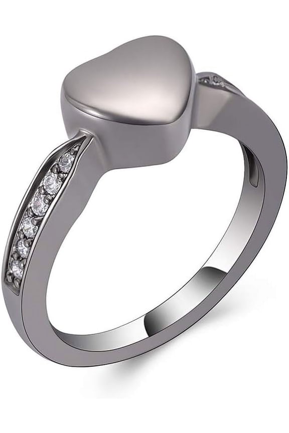Crystal Heart Cremation Ring for Ashes for Women Men Keepsake Finger Ring Urns for Ashes for Loved One for Dad Mom Size(5,6,7,8,9,10)