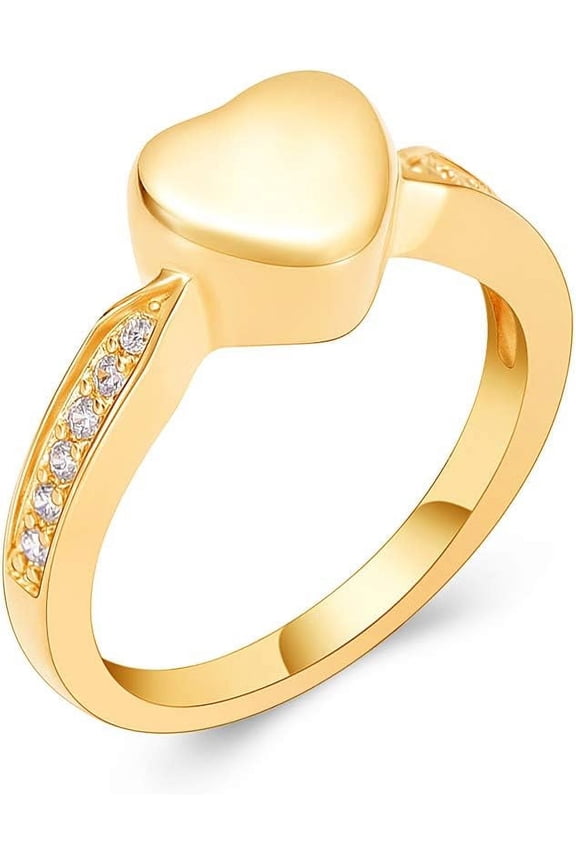 Crystal Heart Cremation Ring for Ashes for Women Men Keepsake Finger Ring Urns for Ashes for Loved One for Dad Mom Size(5,6,7,8,9,10)