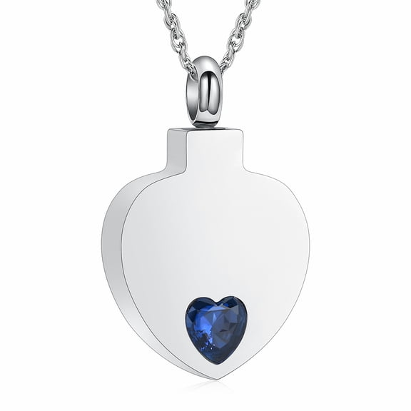 Simulated Birthstone Heart Cremation Urn Necklace for Ashes Keepsake Simulated Birthstone Cremation Jewelry Heart Ashes Necklace for Women Men Stainless Steel Memorial Heart Pendant