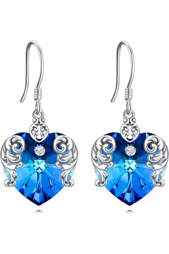 Crystal Heart Earrings 925 Sterling Silver Filigree Love Heart with Austrian Crystal Dangle Drop Earrings Valentine's Day Jewelry Gifts for Women
