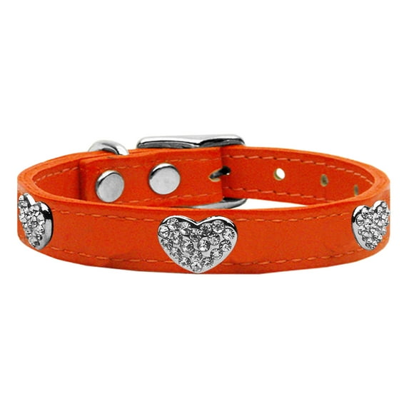 Crystal Heart Genuine Leather Dog Collar Orange 12