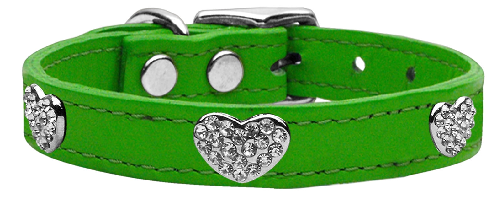Crystal Heart Genuine Leather Dog Collar Size 22 Emerald Green