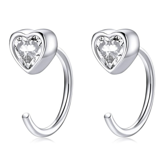 Crystal Heart Half Hoop Earrings Sterling Silver Love Heart Cartilage Studs Earring for Women