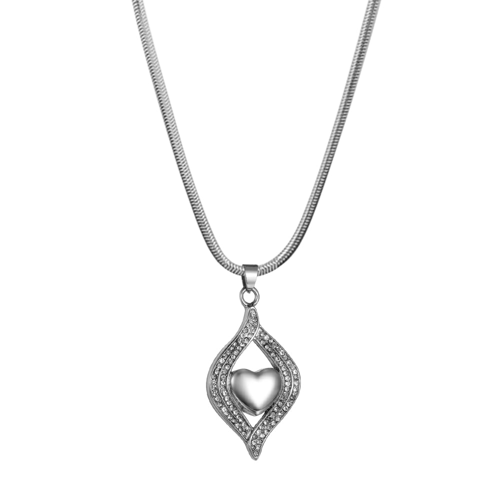 Crystal Heart Teardrop Memorial Pendant Jewelry Cremation Keepsake Urn Ashes Holder with Free Funnel Kit and Velvet Jewelry Box
