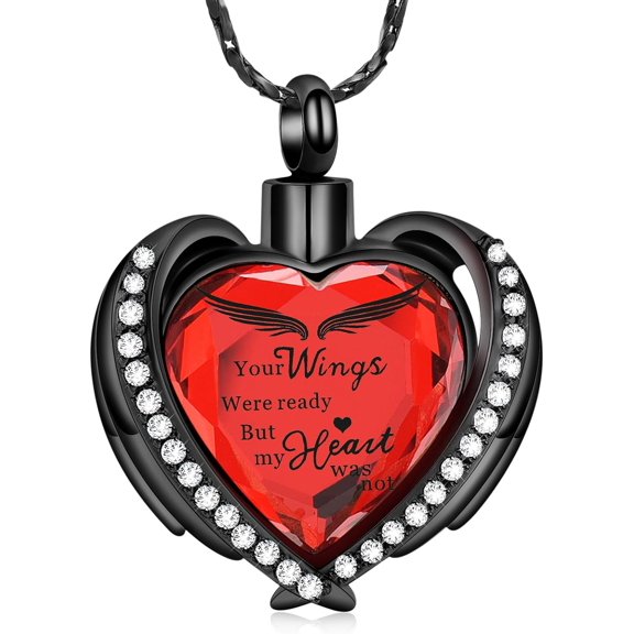 Crystal Heart Urn Necklace Angel Wings Mini Urn Keepsake Cremation Necklace for Ashes Pendant Urn Memorial Ash Jewelry