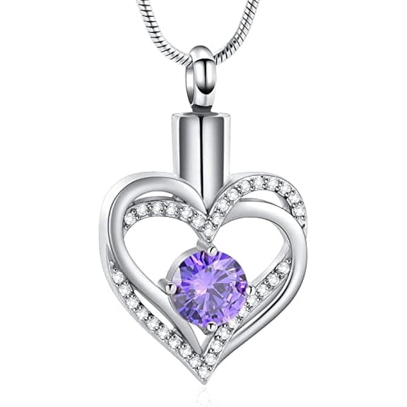 Simulated Birthstone Heart Urn Necklace for Ashes - Memorial Cremation Jewelry for Ashes,Forever in My Heart Urn Locket for Ashes Stainless Steel Urns Pendant Keepsake Jewelry
