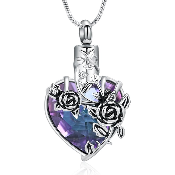 Crystal Heart Urn Necklace for Ashes Rose Flower Cremation Jewelry Crystal Ashes Urn Necklace Heart Remembrance Condolence Gift Memorial Jewelry Gifts for Women