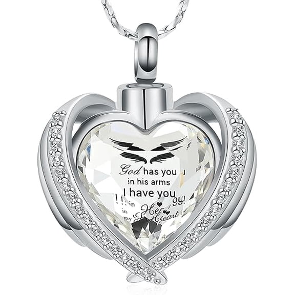 Crystal Heart Urn Necklace for Ashes - Wings Cremation Urn Necklace for HUman / Pet Memorial Locket Keepsake Jewelry Human/Pets Ashes Urn With Filling Kits