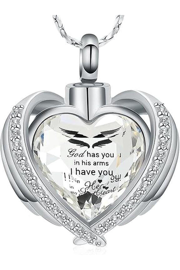 Crystal Heart Urn Necklace for Ashes - Wings Cremation Urn Necklace for HUman / Pet Memorial Locket Keepsake Jewelry Human/Pets Ashes Urn With Filling Kits