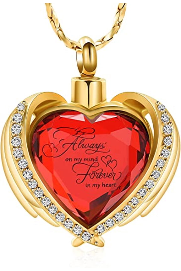 Crystal Heart Urn Necklace Mini Keepsake Cremation Jewelry Angel Wing Heart Urn Pendant
