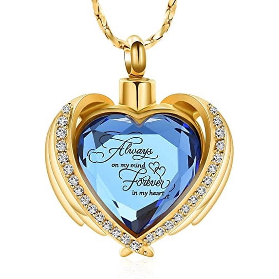 Crystal Heart Urn Necklace Mini Keepsake Cremation Jewelry Angel Wing Heart Urn Pendant