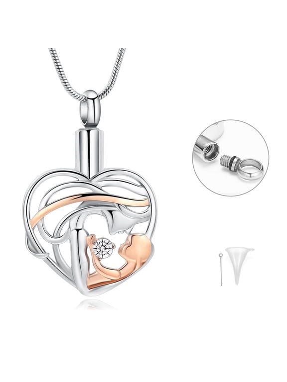 Crystal Heart Urn Necklace for Ashes Cremation Jewelry with Crystal Memorial Jewelry Gifts for Women for Mom /Mother/Grandmum/Son/Daughter
