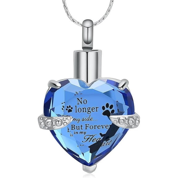 Crystal Heart Urn Necklace for Ashes Pet Paw Print Heart Cremation Jewelry - My Best Friend Pawprint Memorial Urn Necklace for Cat / Dog