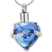 Crystal Heart Urn Necklace for Ashes Pet Paw Print Heart Cremation Jewelry - My Best Friend Pawprint Memorial Urn Necklace for Cat / Dog