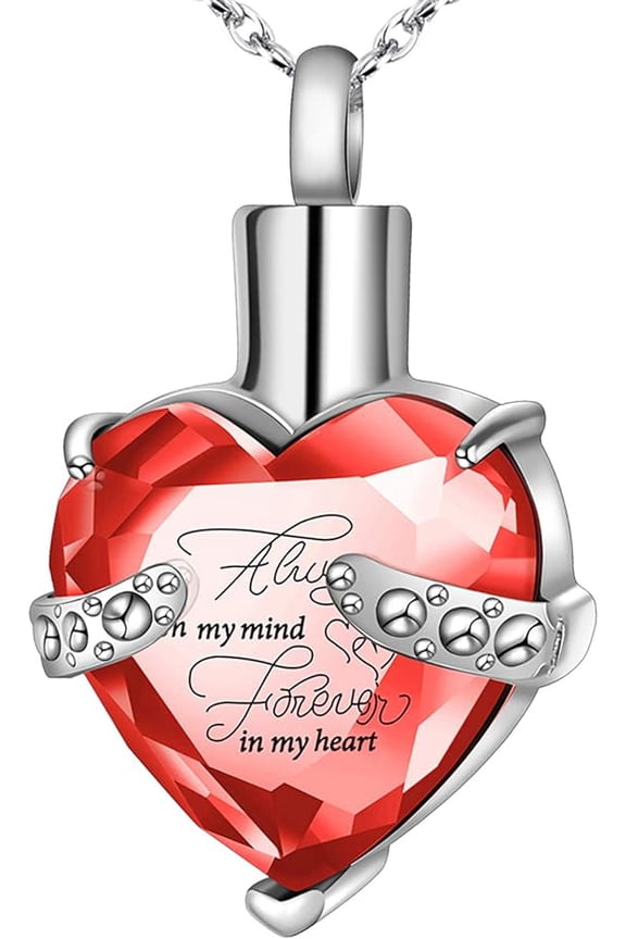 Crystal Heart Urn Necklace for Human Ashes Heart Birthstone Memorial Cremation Jewelry Stainless Steel Ash Holder With Gift Box