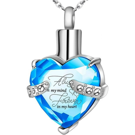 Crystal Heart Urn Necklace for Human Ashes Heart Birthstone Memorial Cremation Jewelry Stainless Steel Ash Holder With Gift Box