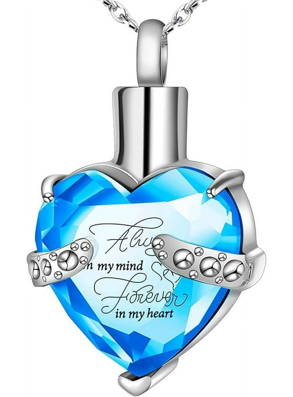 Crystal Heart Urn Necklace for Human Ashes Heart Birthstone Memorial Cremation Jewelry Stainless Steel Ash Holder With Gift Box