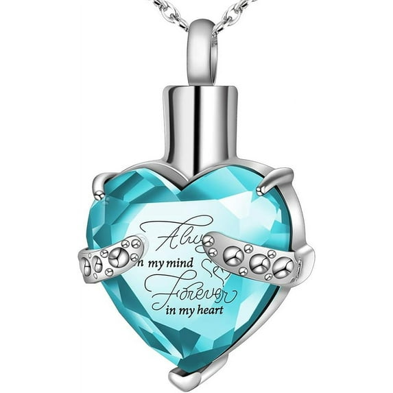 Crystal Heart Urn Necklace for Human Ashes Heart Birthstone Memorial Cremation Jewelry Stainless Steel Ash Holder With Gift Box