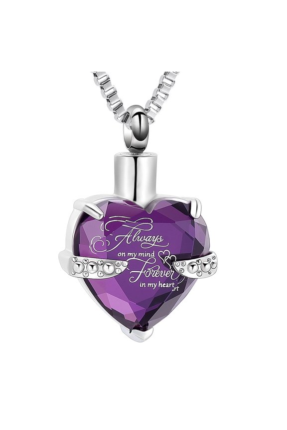Crystal Heart Urn Pendant Cremation Jewelry for Ashes Holder Memory Necklace Human Pet Memorial Jewelry - Always on my mind, Forever in my heart