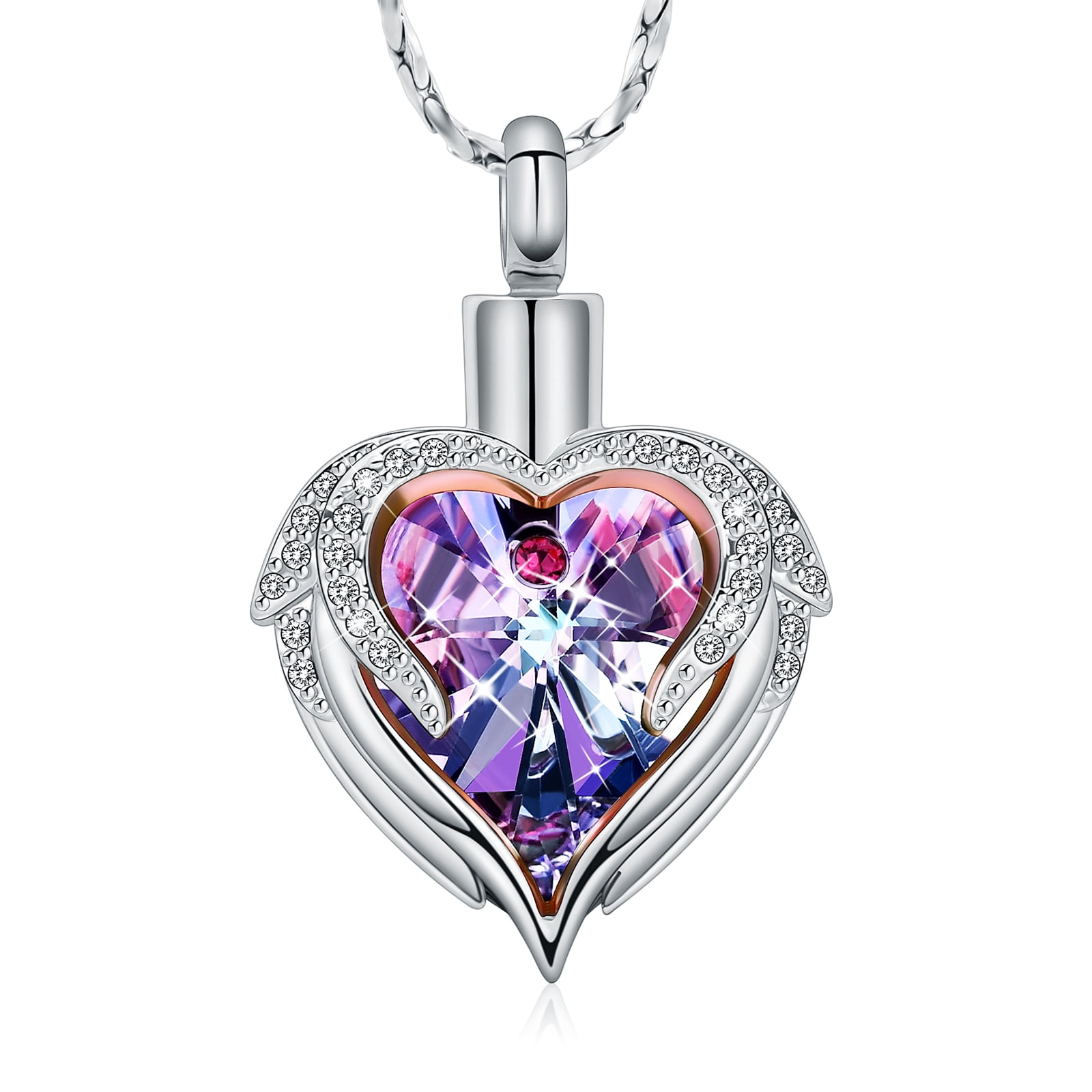 MZC Jewelry Music Note Urn Necklace For Ashes Angel Wing Crystal Women Men Cremation Keepsake Pendant Ashes Holder Memorial For Dad Mom Grandma Grandpa, Stainless Steel, No Gemstone