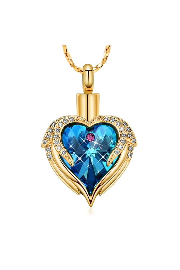 Crystal Heart in the Angel Wing Cremation Jewelry for Ashes Urn Necklace Lockets for Human Ashes Pet Ashes