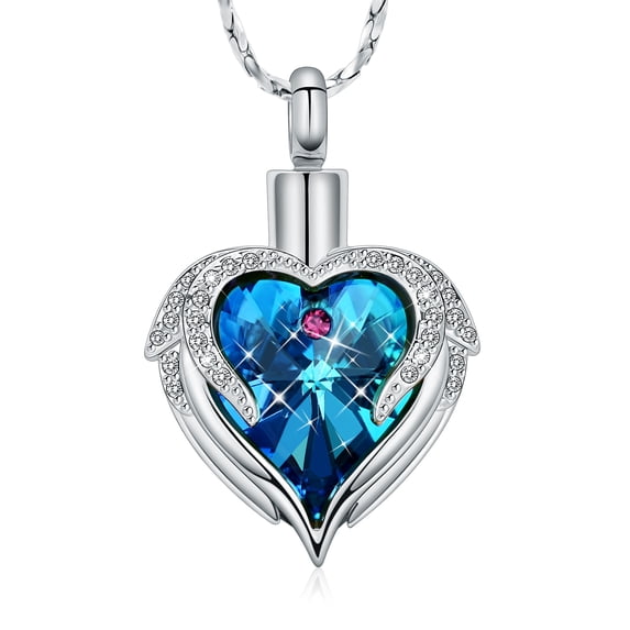 Crystal Heart in the Angel Wing Cremation Jewelry for Ashes Urn Necklace Lockets for Human Ashes Pet Ashes