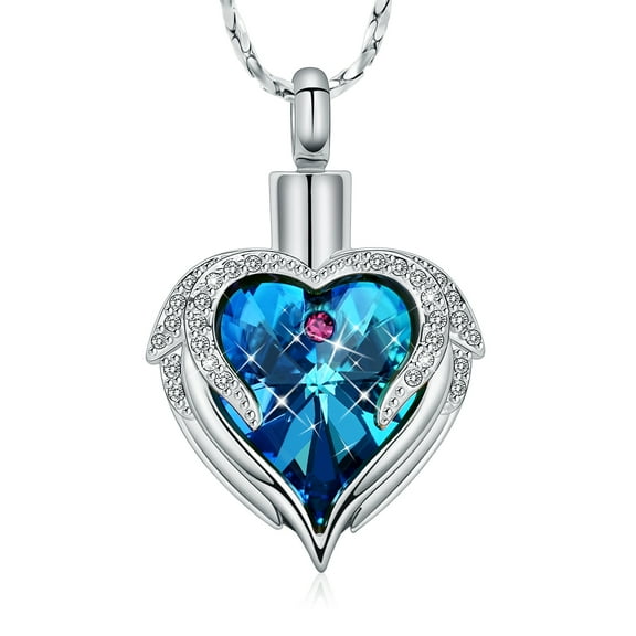 Crystal Heart in the Angel Wing Cremation Jewelry for Ashes Urn Necklace Lockets for Human Ashes Pet Ashes