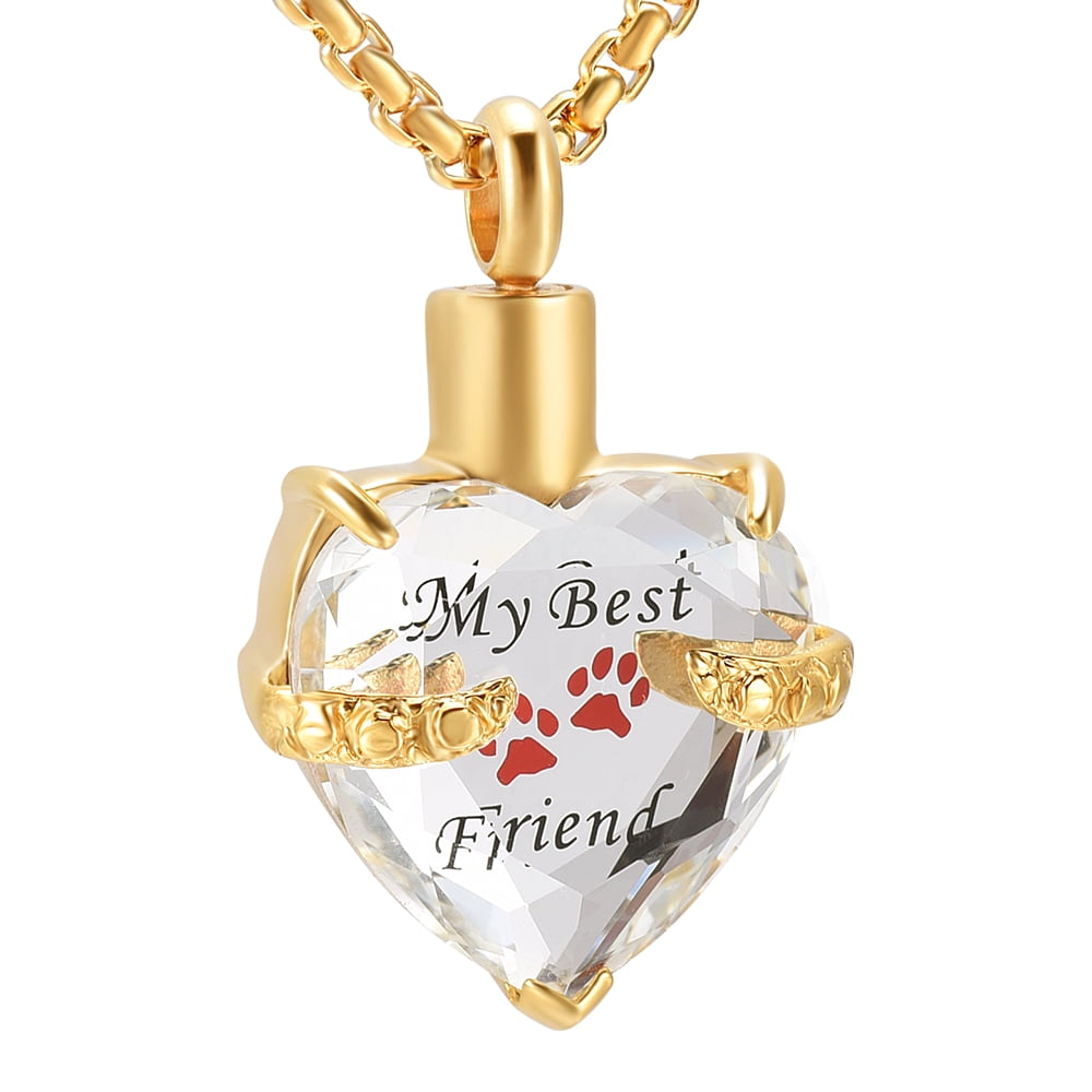 Crystal Heart with Paw Print Pet Cremation Urns for Dog Ashes Cat Ashes ...