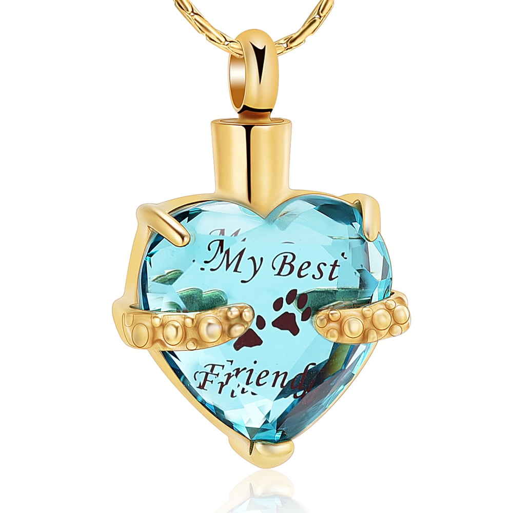 Crystal Heart with Paw Print Pet Cremation Urns for Dog Ashes Cat Ashes ...
