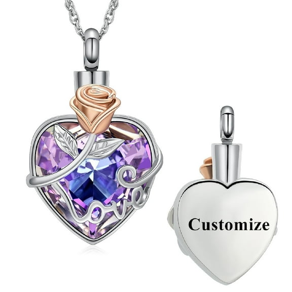 Crystal Heart with Rose Flower Cremation Jewelry for Ashes Urn Necklace Lockets for Human Ashes Pet Ashes Necklace for Women