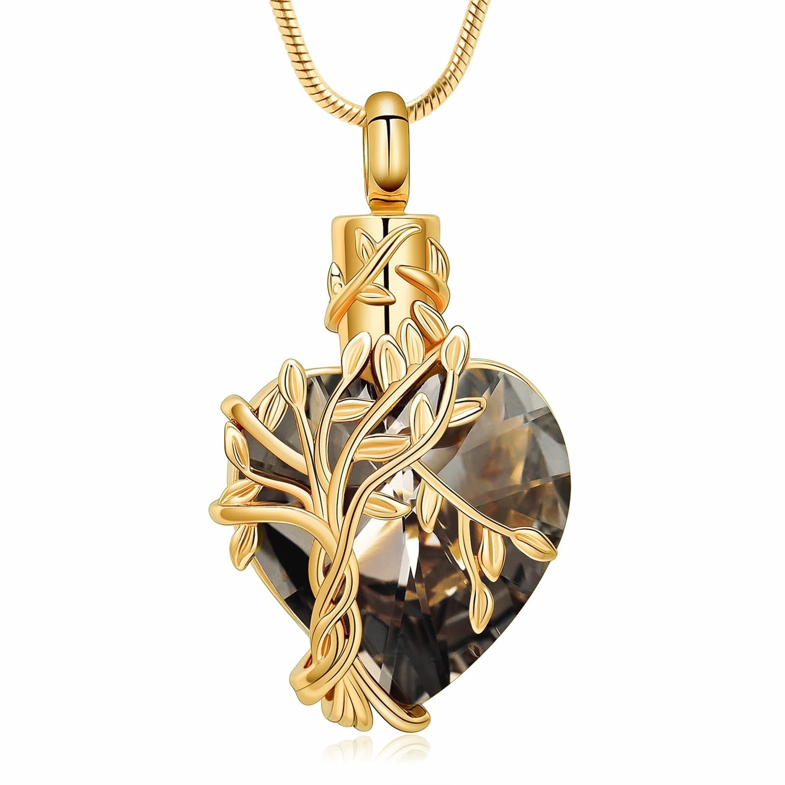 Crystal Heart with Tree of Life Cremation Ashes Jewellery Charm Memorial Urn Necklace For Ashes Holder