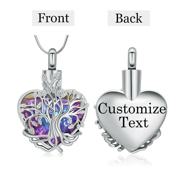 Crystal Heart with Tree of Life Cremation Jewelry for Ashes Holder Urn Necklace for Ashes of Loved One