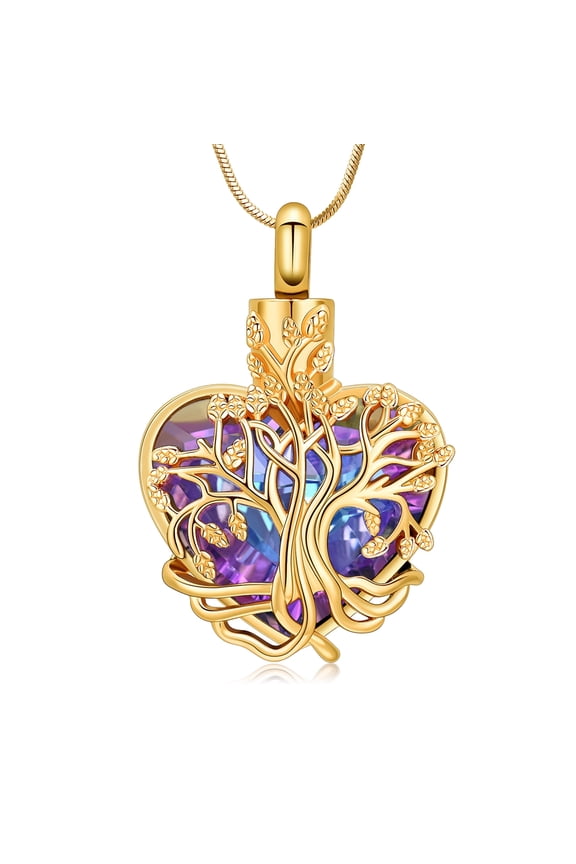 Crystal Heart with Tree of Life Cremation Jewelry for Ashes Holder Urn Necklace for Ashes of Loved One