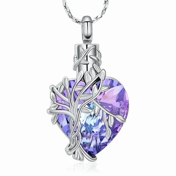 Crystal Heart with Tree of Life Necklace Urns for Cremation Ashes Holder Memorial Jewelry
