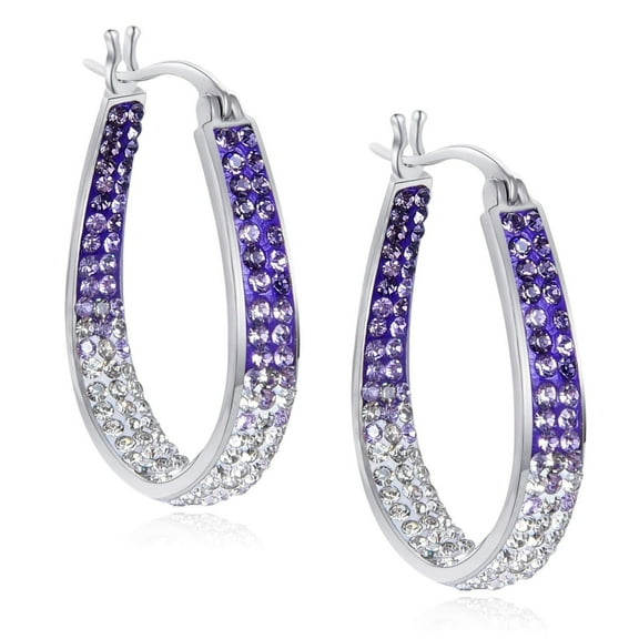 Crystal Hoop Earrings Fashion Inside Out Crystal Paved Oval Shape Hoop Earrings for Women