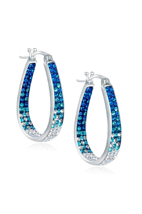 Crystal Hoop Earrings Fashion Inside Out Crystal Paved Oval Shape Hoop Earrings for Women