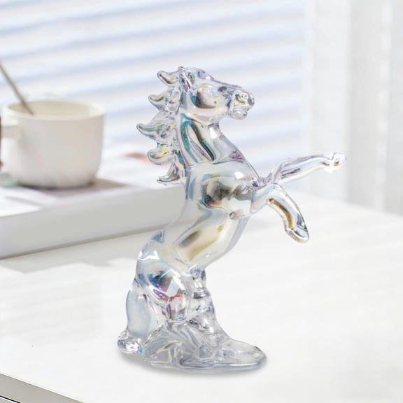 Crystal Horse Statue Year of The Horse 2026 - Handcrafted Glazed Glass Carousel with Galloping Horse,Feng Shui Success Ornament for Office Desk & Home Decor,Crystal Base Collectible Figurine Gift