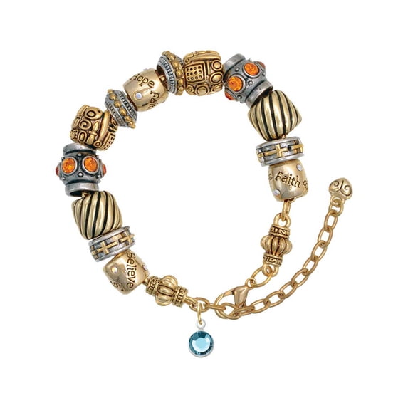 Crystal Hot Blue Channel Drop Two Tone Christian Bead Bracelet