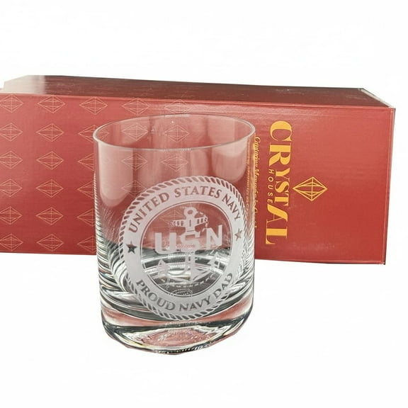 Premium Custom US Navy Gift  Fine Crystal Glass with Deep Sand Carved Engraving