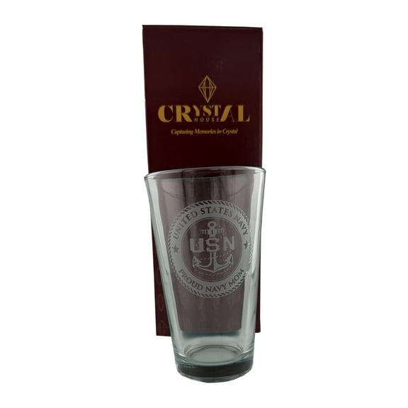Crystal House Premium US Navy Gifts Engraved Water Glass Luxury Crystal Military Veteran Drinkware