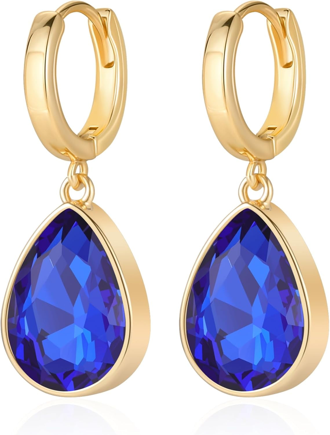 Crystal Huggie Hoop Earrings for Women, 18K Gold Plated Sparkling